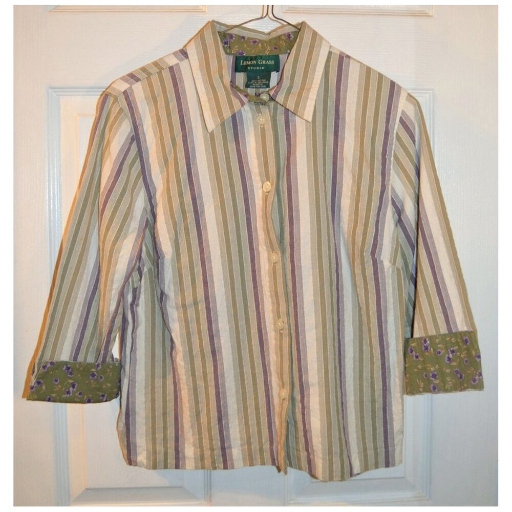 Lemon Grass Studio Women's Striped Blouse Long Sleeve Size S